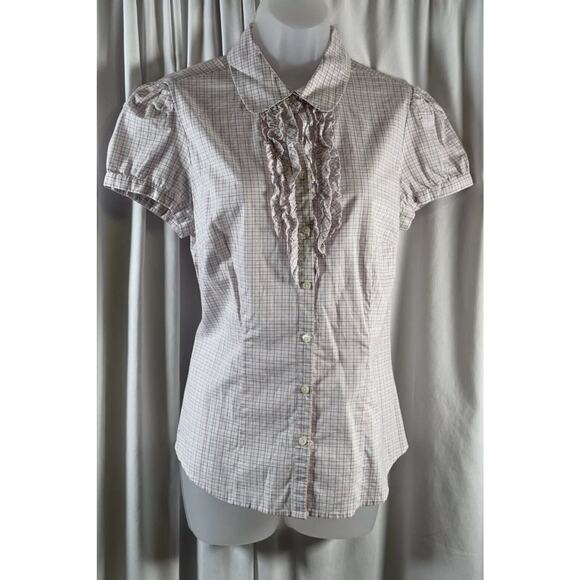 Ann Taylor LOFT Ruffled Top White Red Black 10 cottagecore 73-77 - Picture 15 of 15